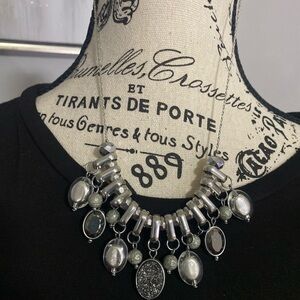 Silver Statement Bib Necklace - Elegant Women's Jewelry